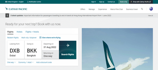 Official website of Cathay Pacific